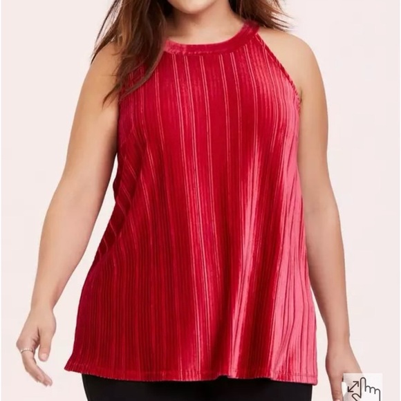 Torrid 3 3XL Red Velvet Pleated High Neck Pullover Party Event Festive Tank Top - Picture 1 of 9